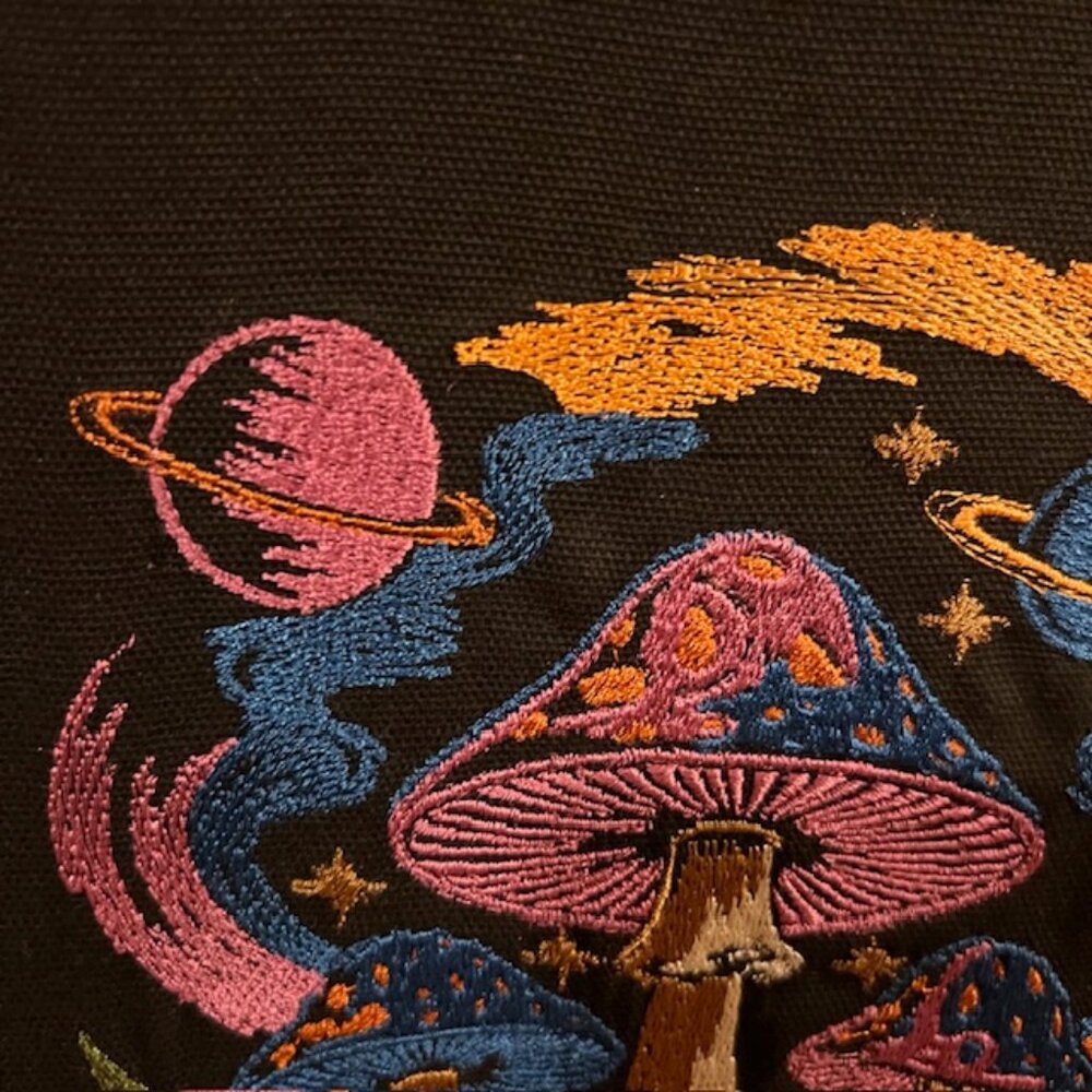 Homemade Mushroom In Space Multicolored Framed Embroidery Art - Picture 4 of 6